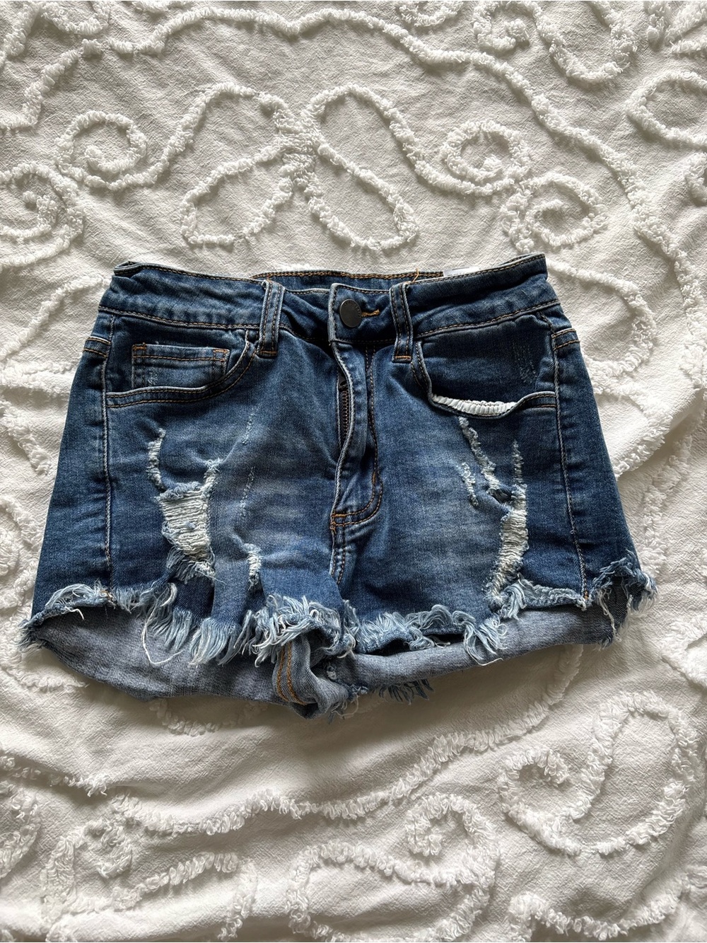 Fashion Nova Distressed Dark Blue Denim Shorts